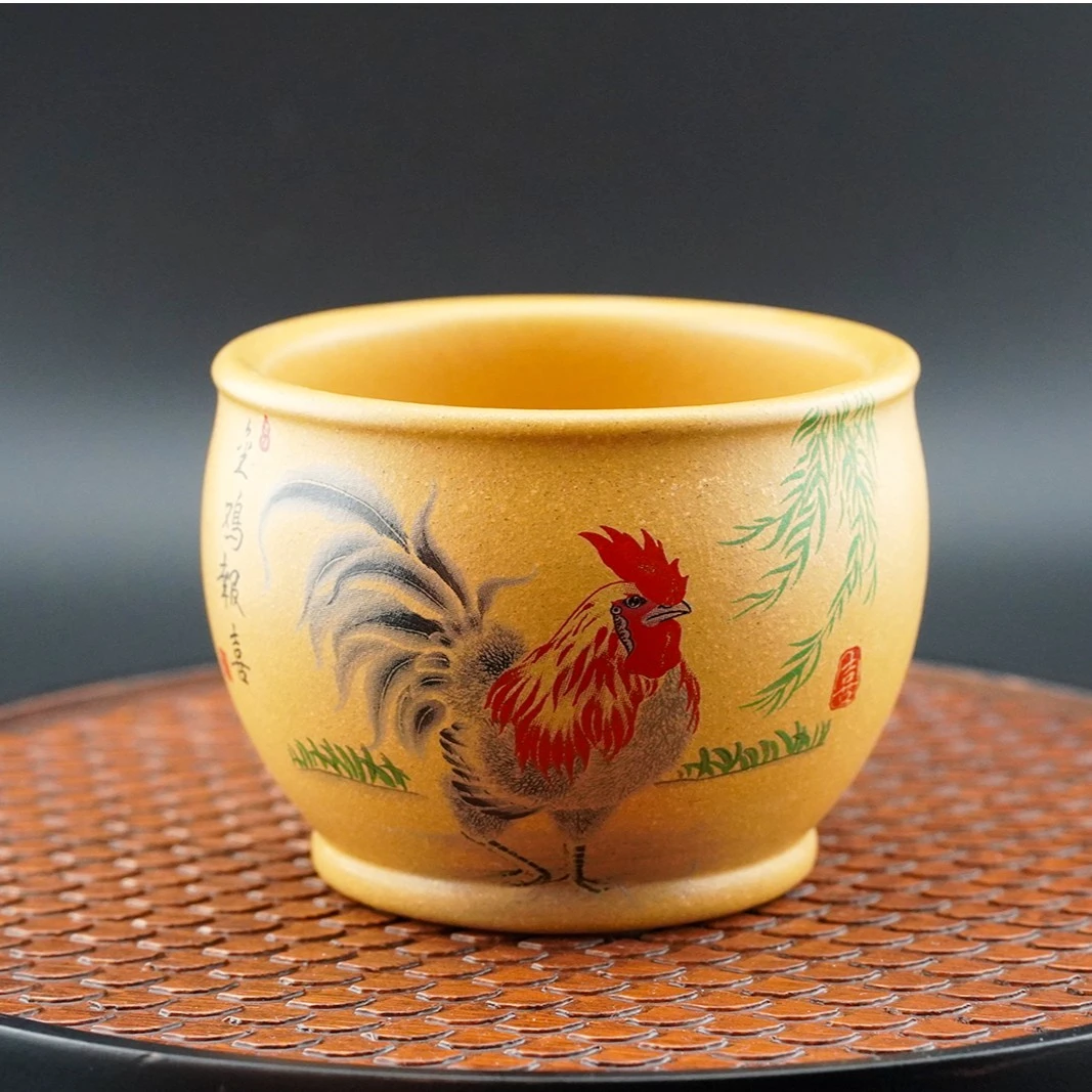 宜兴紫砂杯原矿黄金段泥精品手工金鸡报喜主人杯品茗杯150cc