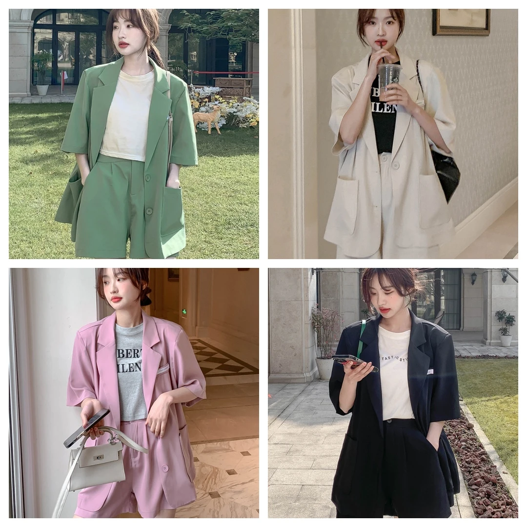 短袖西装套装女士薄款2025夏季潮流新款休闲感小众韩版西服外套