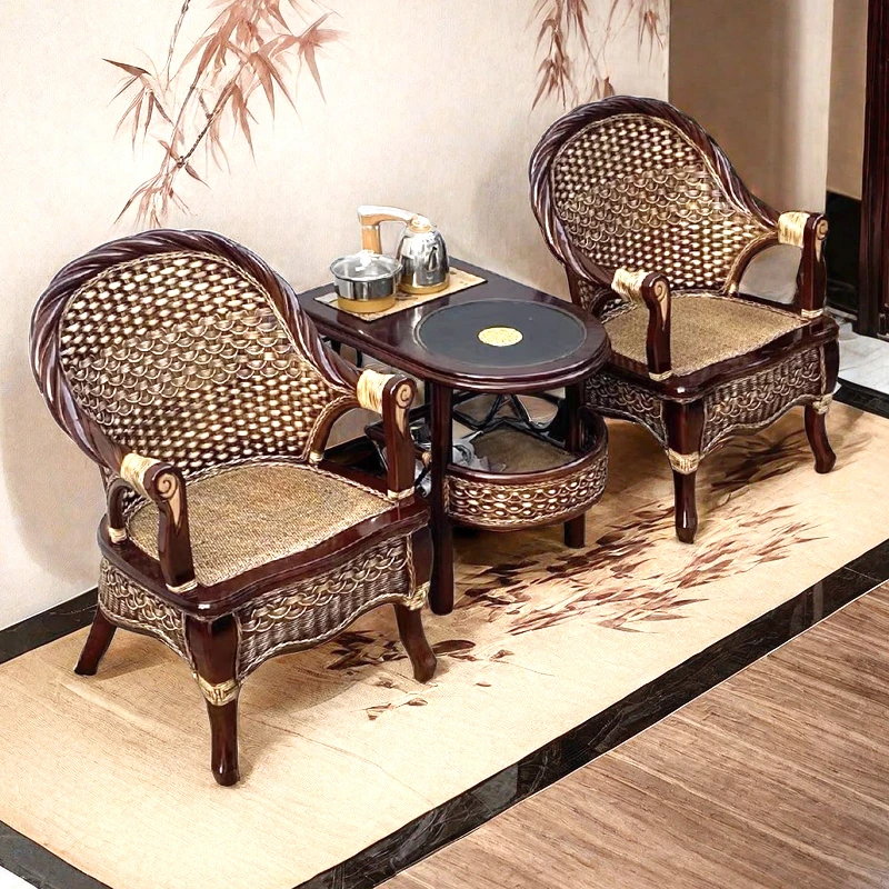 虎脚椅藤椅茶几三件套组合阳台茶桌椅客厅家用单人藤艺椅子藤条椅
