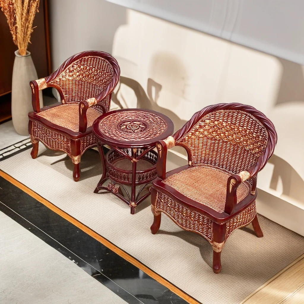 虎脚椅藤椅茶几五件套组合藤编阳台桌椅客厅藤桌椅三件套家用单人