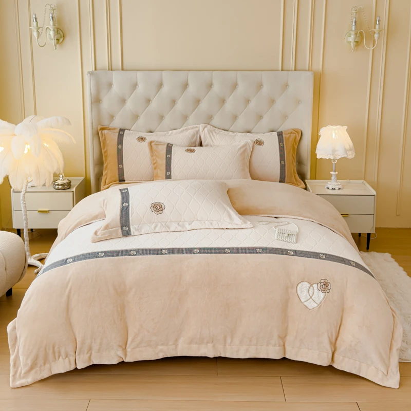 【焕情】A类升级款轻奢全消光5D雕花加绒加厚牛奶绒保暖四件套简约