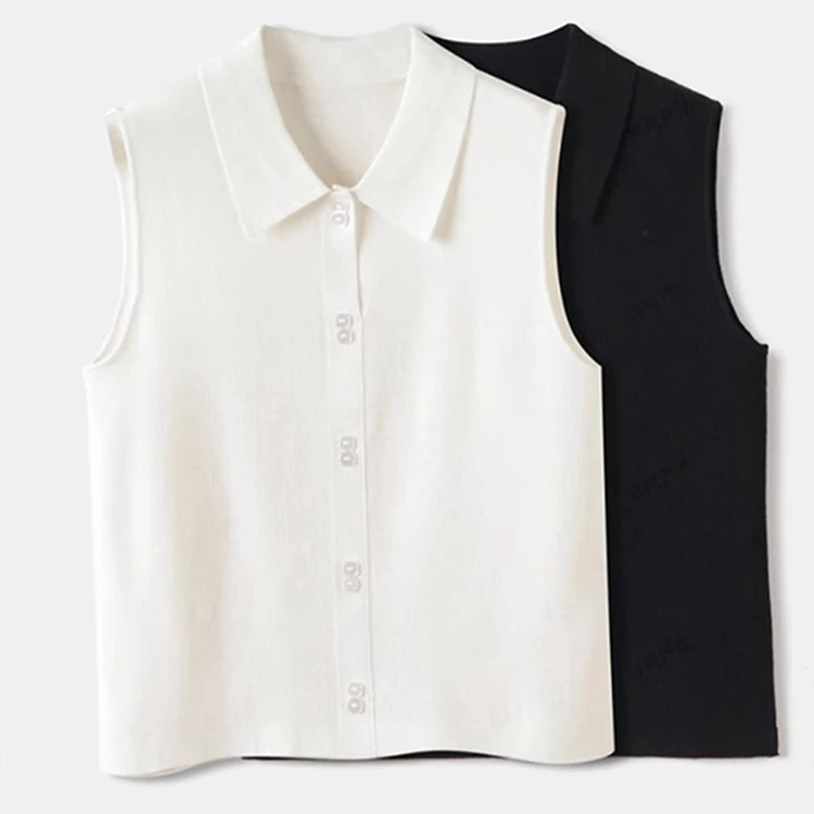 春秋针织背心女羊毛无袖打底衫马甲高级感翻领叠穿内搭无袖衬衫潮
