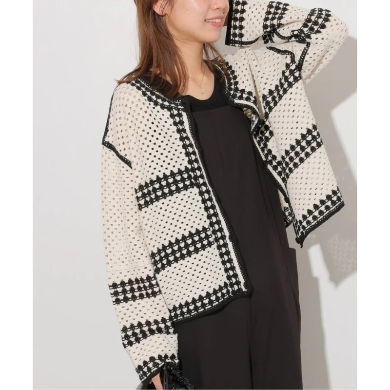 秋季新款 J 人气翻单宽松复古钩针圆领休闲开衫【胖虎家】