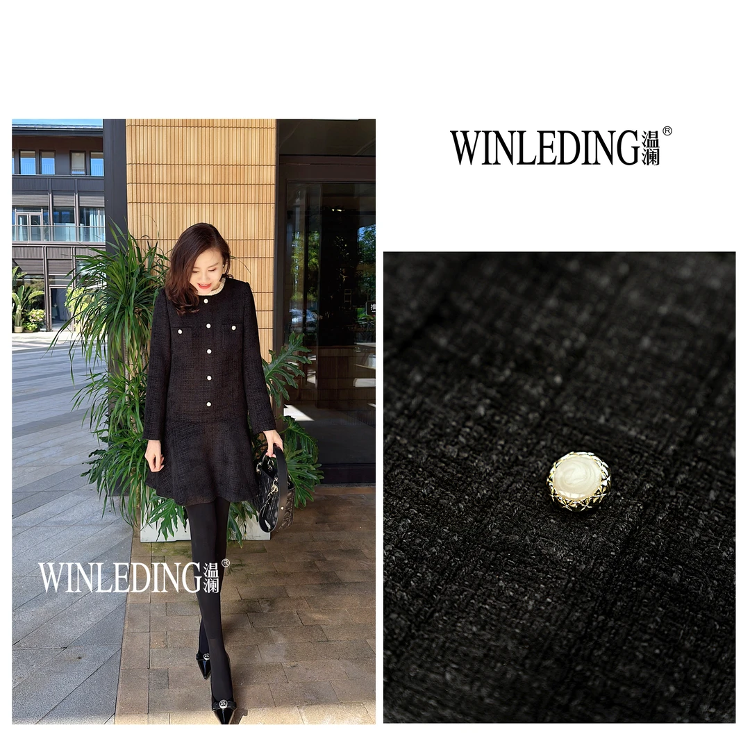 温澜服饰·雅“瑾瑟”木耳领小香风A字裙连衣裙20416（达人专属）