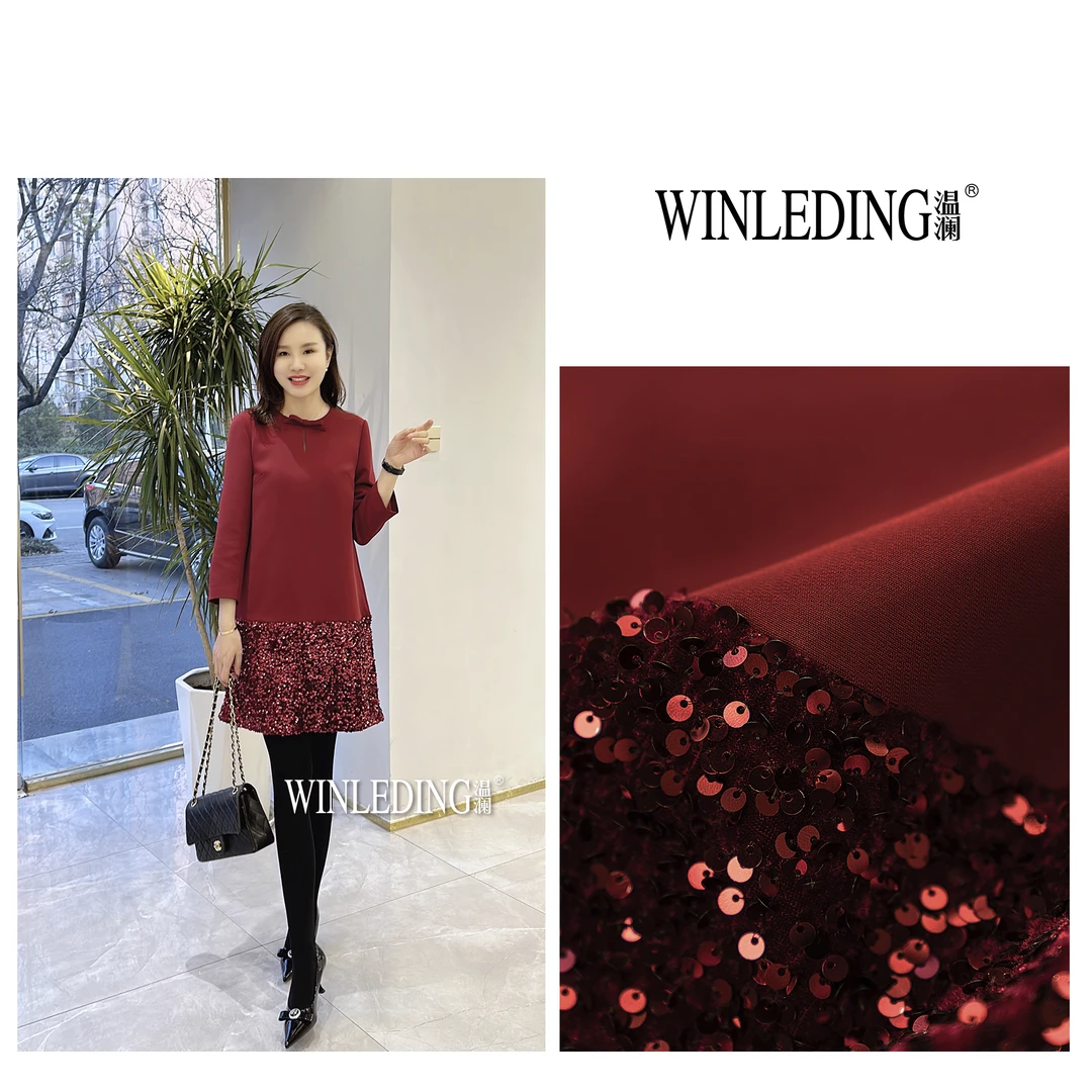 温澜服饰·澜 “冬禧”蝴蝶结亮片连衣裙50611