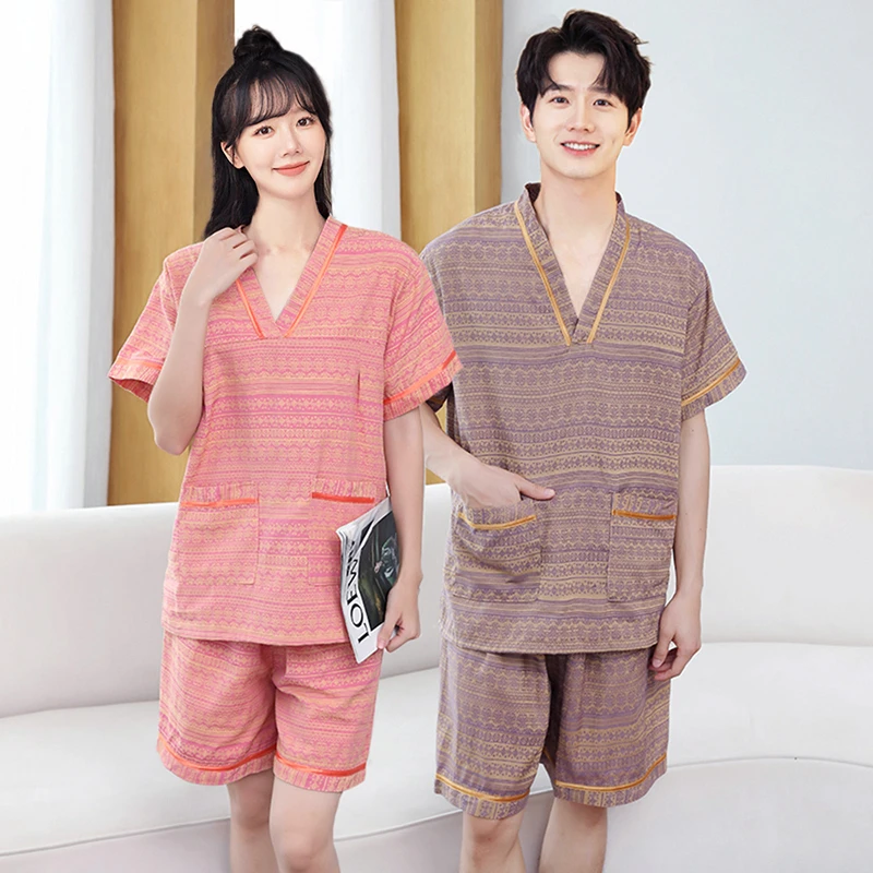 提花汗蒸服女新款红色情侣汗蒸服大码男款足疗浴衣按摩桑拿服全棉