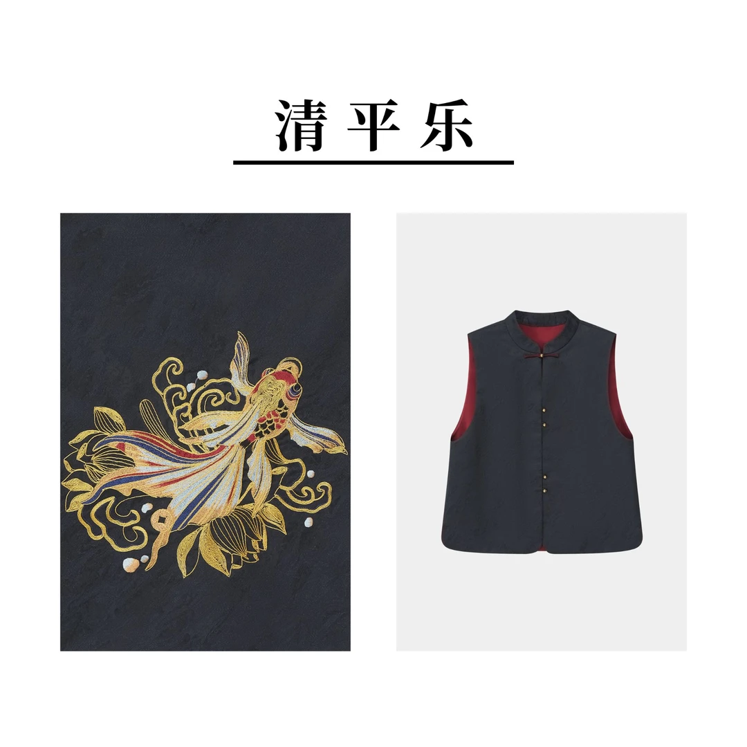 「锦鲤跃龙门」新中式设计感国风小众短款复古百搭黑红背心马甲F7H9