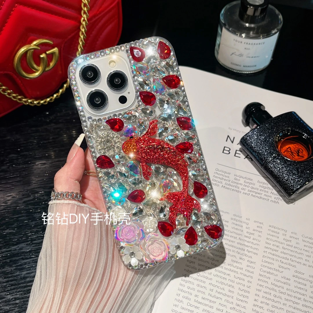适用苹果/华为/vivo/OPPO小米红米奢华高档璀璨锦鲤满钻手机壳
