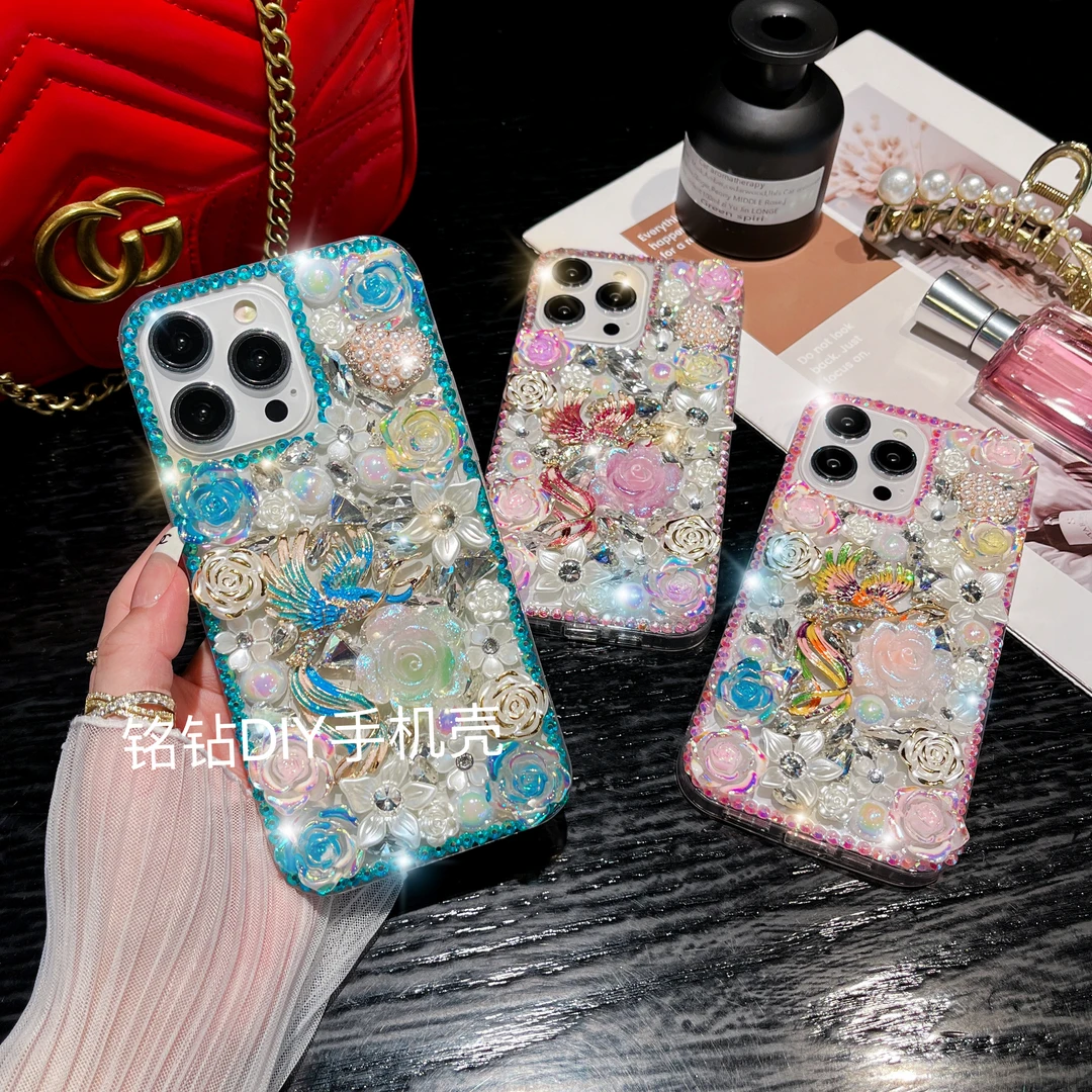 适用苹果/华为/vivo/OPPO/小米飞凤拾花优雅防摔手机壳网红全包