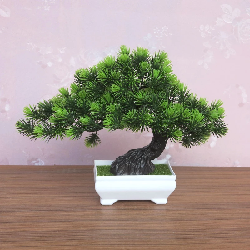 仿真迎客松室内假花小盆景塑料盆栽桌面摆件家居茶几酒柜装饰品