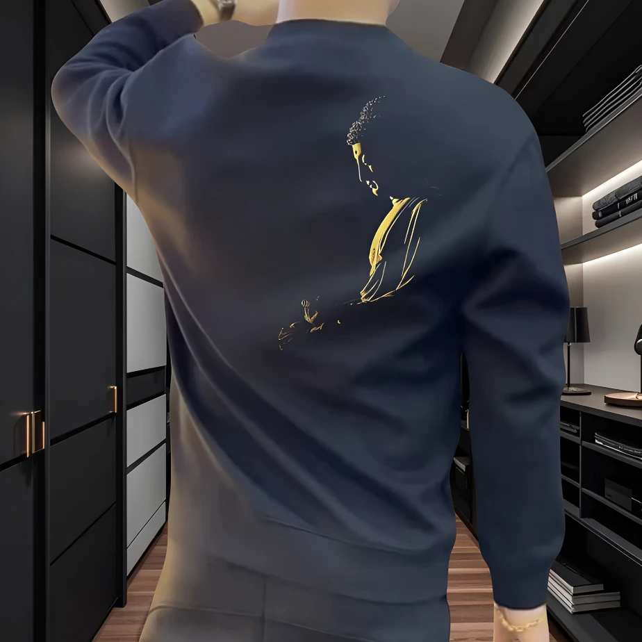 潮流重磅圆领卫衣个性印花宽松休闲时尚男士秋冬上衣加绒修身百搭