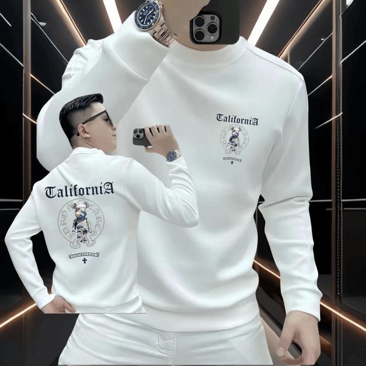 秋季新款圆领男士卡通熊长袖加绒卫衣时尚潮牌休闲百搭品质男装v