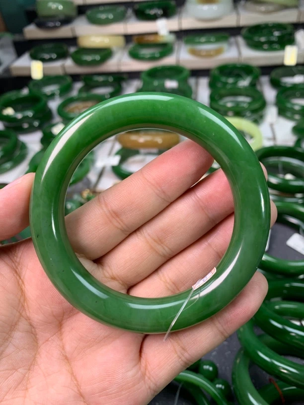 和田玉碧玉胖圆条手镯56/57口径
