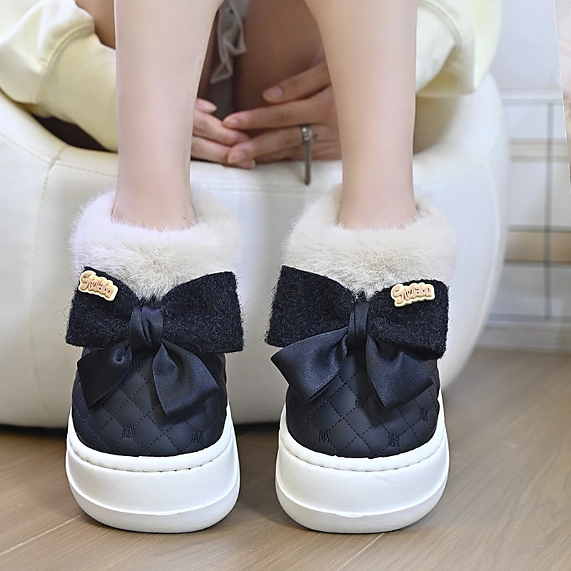 甜美蝴蝶结棉拖鞋女冬季包跟室内保暖家居外穿冬天加绒毛毛棉鞋