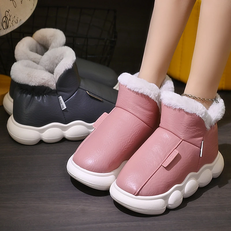 2023新款棉鞋全包跟女冬季PU皮加厚底居家室内加绒保暖棉鞋男士