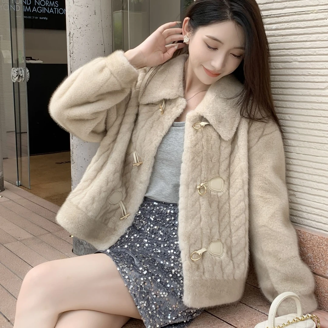 2024秋冬款羊羔毛毛短款外套冬季环保加厚时尚皮草上衣新款女外套