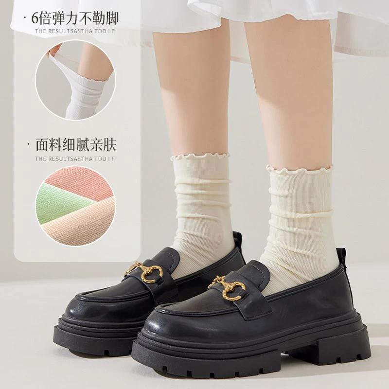 袜子女夏季薄款木耳边中筒袜天鹅绒白色堆堆袜日系可爱冰冰袜长筒