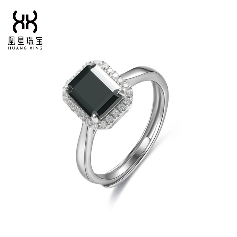 925银莫桑石戒指 【中性爆款系列】黑莫桑戒指气质时尚轻奢百搭银戒