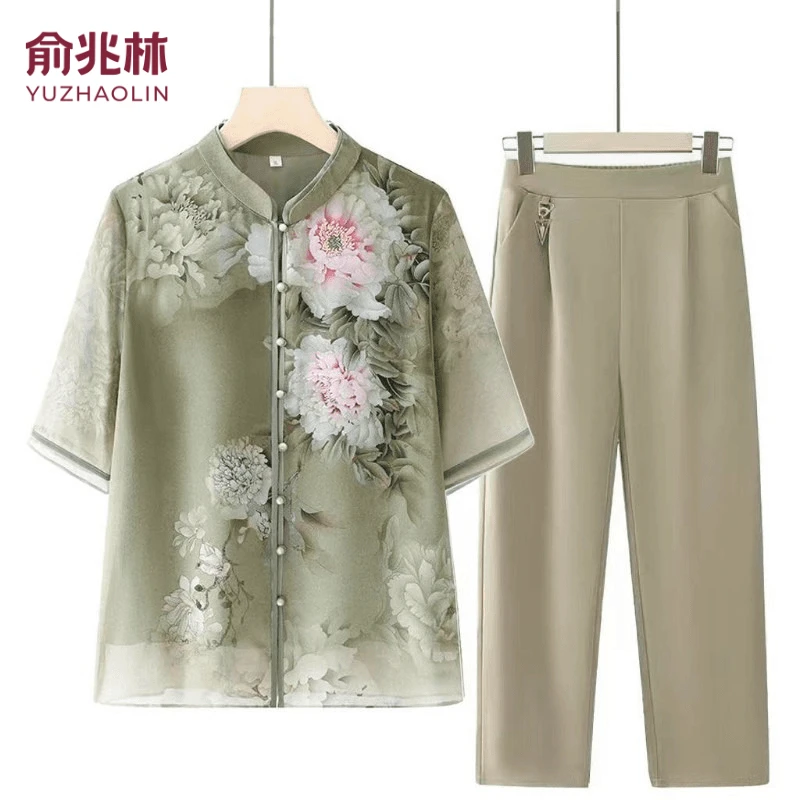 夏天妈妈装2025夏装新款女中老年人新中式时尚中年套装洋气