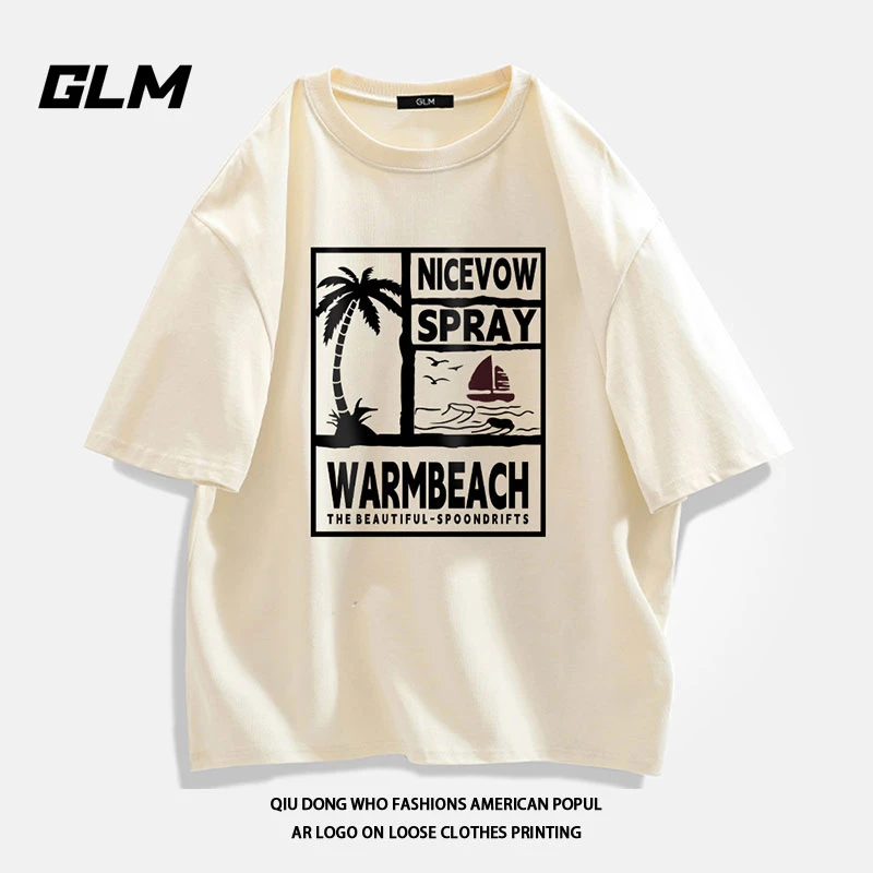 GLM纯棉休闲短袖t恤男款夏季潮牌宽松半袖青少年男生潮流圆领体恤