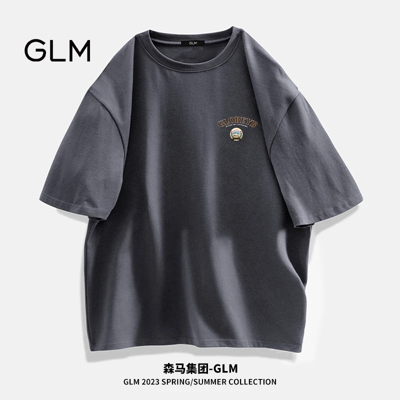 GLM纯棉短袖t恤男款夏季潮牌宽松半袖青少年男生重磅百搭高街体恤