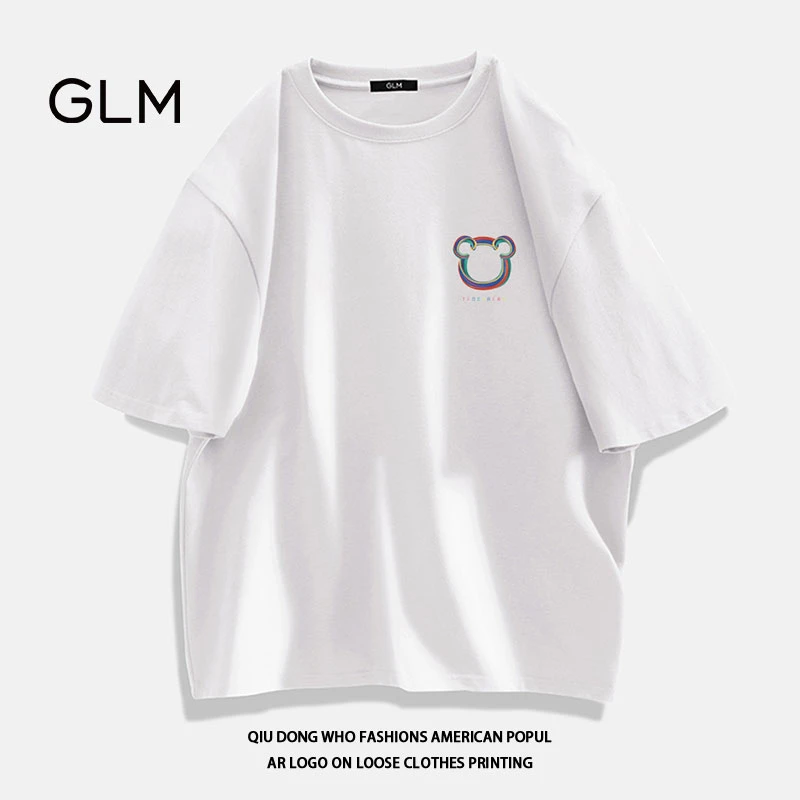 GLM纯棉短袖t恤男夏季ins百搭宽松半袖潮流情侣韩版个性圆领体恤