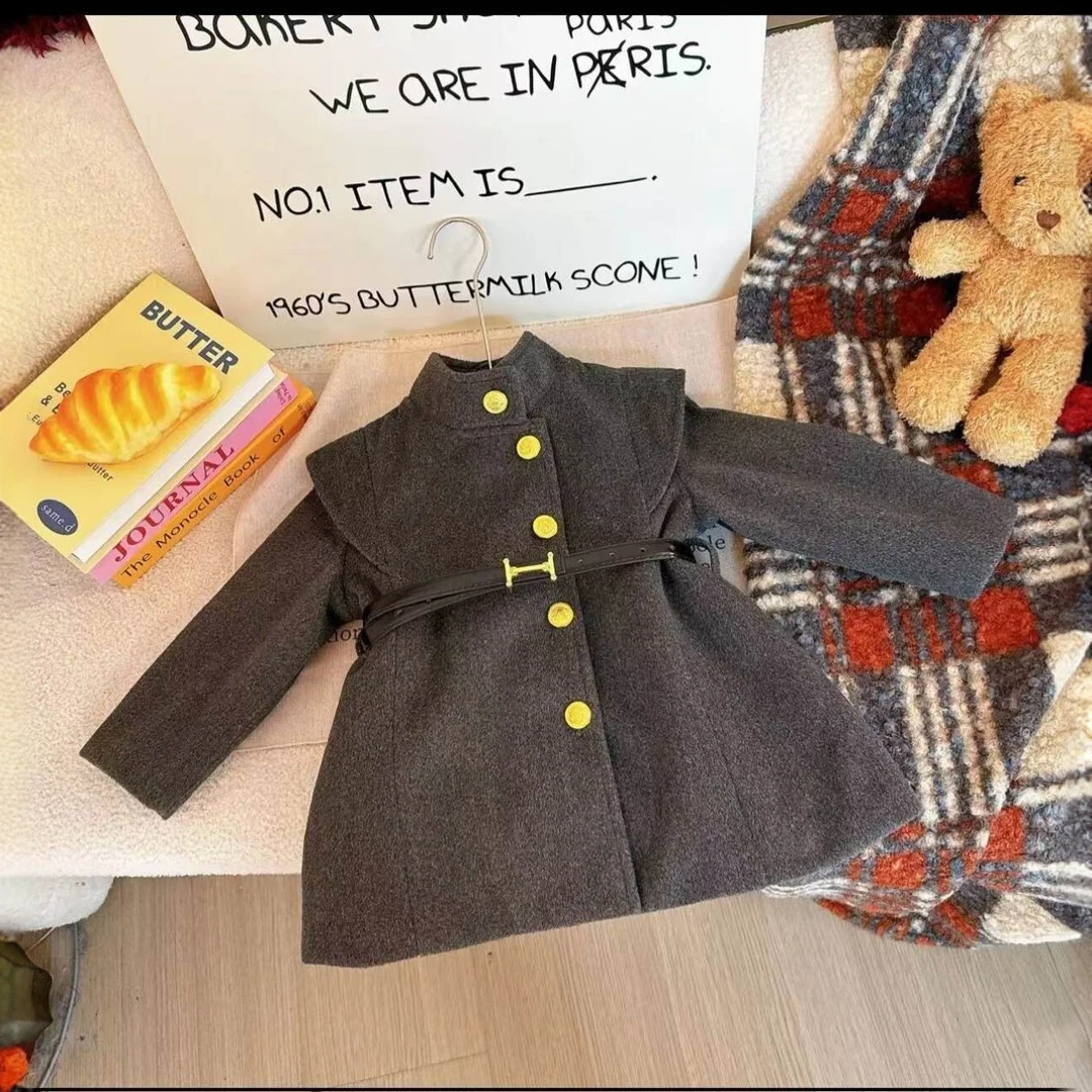 加绒2024冬季新款中小童设计感高级感大衣外套时尚洋气