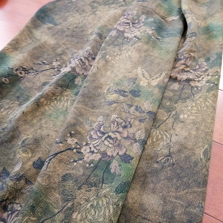 高端植染丝绸 服饰夏真丝香云纱布料 重磅加厚珍珠缎薯莨纱复古花