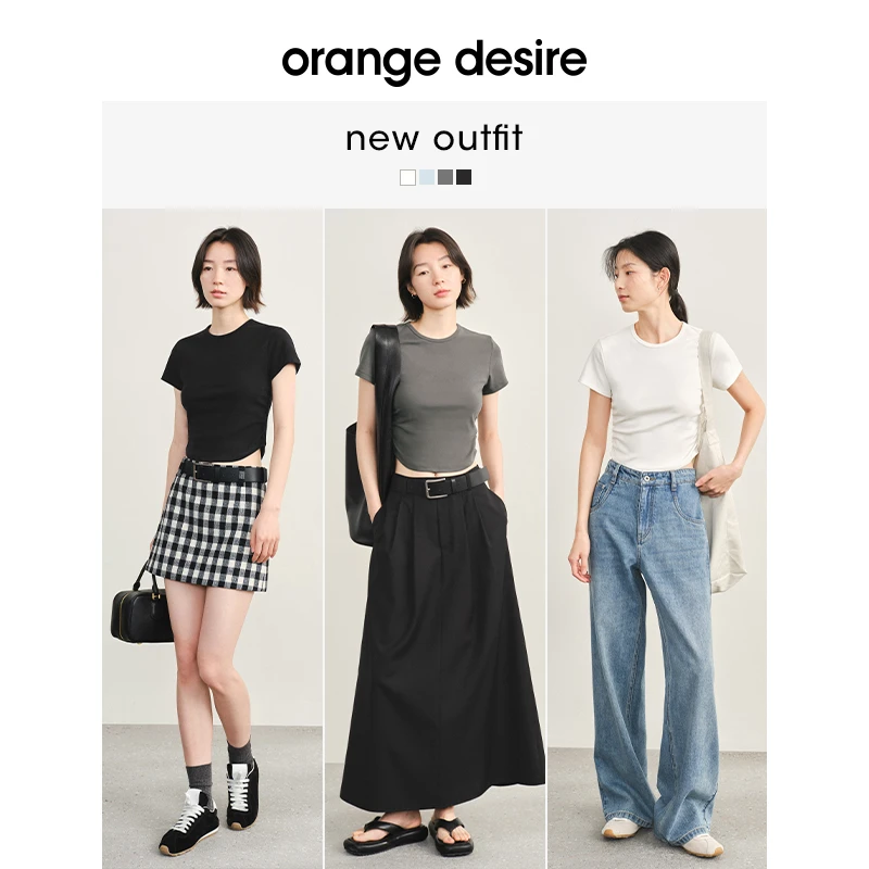 orange desire高弹圆领弧形正肩T恤OD2DMT3011