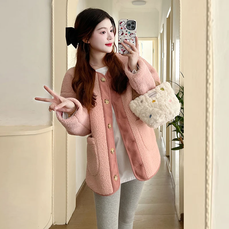 孕妇装2024秋冬新款时尚宽松摇粒绒毛针织冬季加厚外套