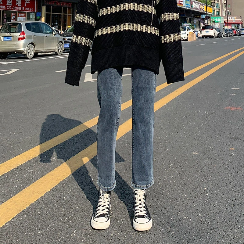 孕妇牛仔裤2023春秋新款时尚外穿宽松弹力休闲直筒托腹孕妇九分裤