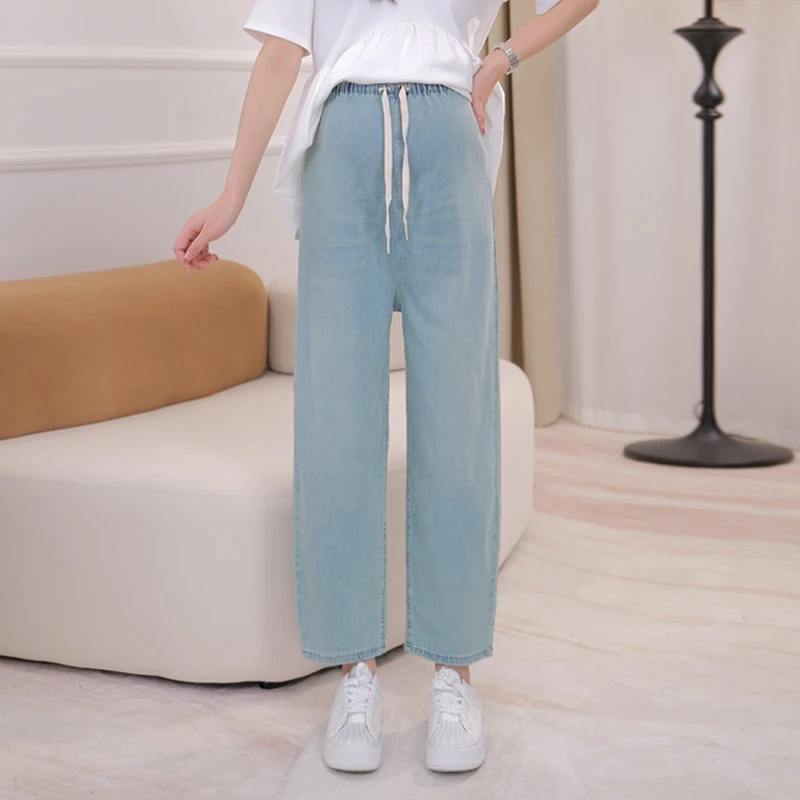 孕妇香蕉裤弹力牛仔裤夏款外穿阔腿裤网红宽松直筒显瘦孕妇九分裤