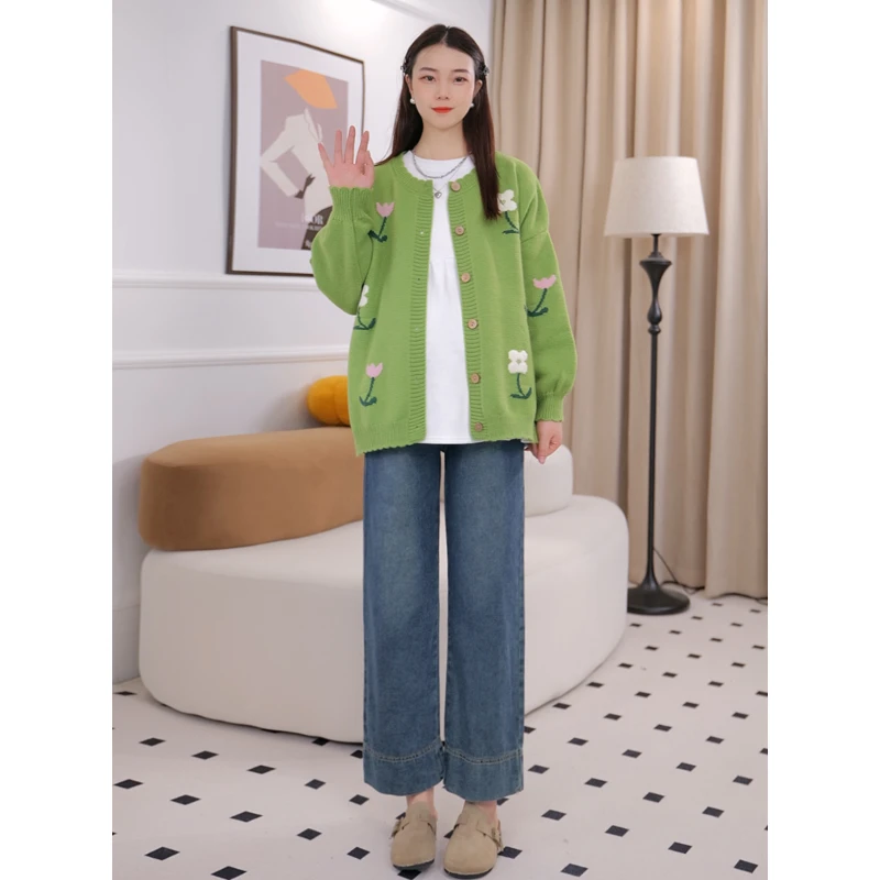 【暖暖家】孕妇两件套秋冬时尚显瘦娃娃衫卫衣+九分阔腿牛仔裤套装