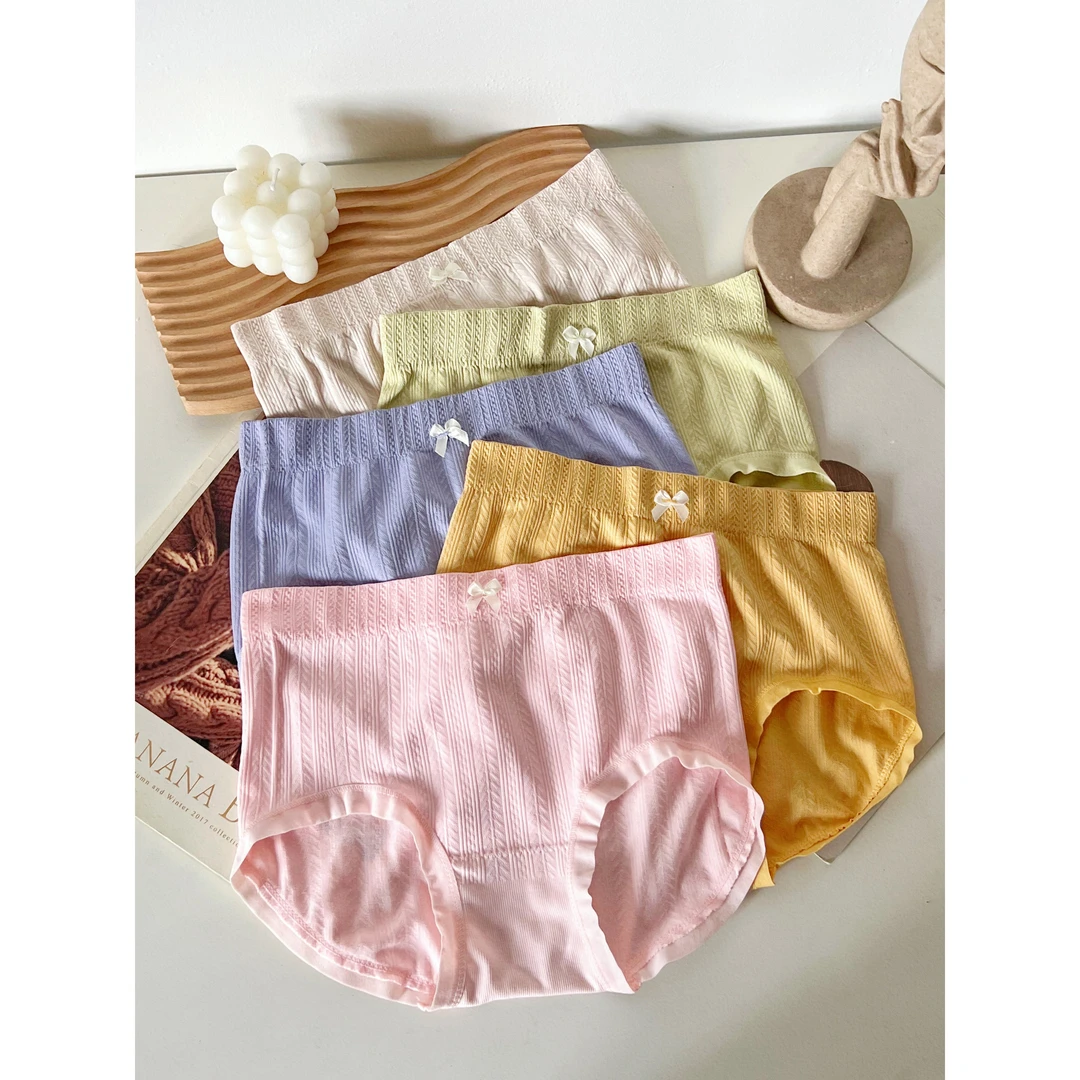 【试穿一条】15条源头工厂薄款中腰艾叶女士底裤蝴蝶结颜色随机