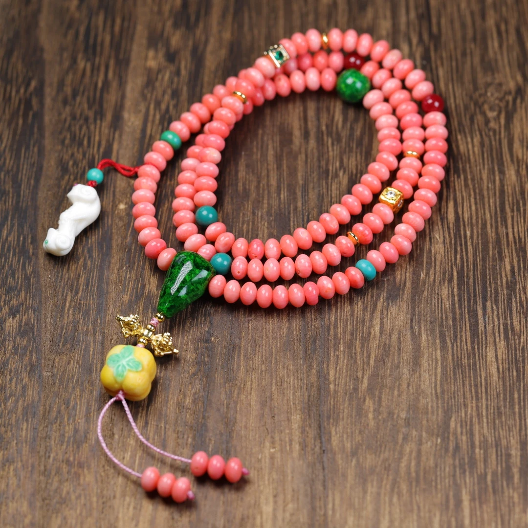 铜合金项链 秋冬新款中古天然手工粉面珊珊如意长款项链11864