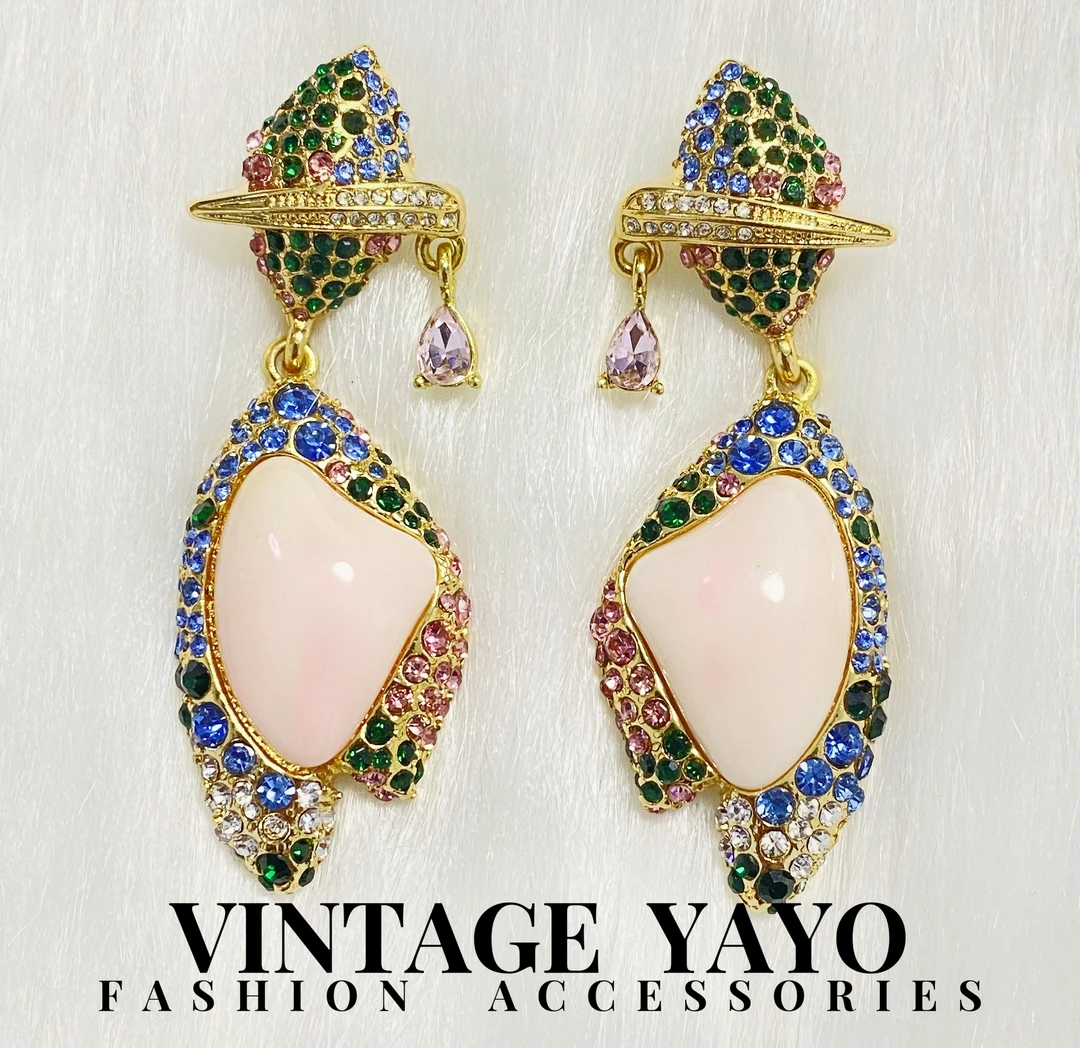 铜合金耳饰 轻奢时尚复古中古手工气质2024新款浅粉耳饰80533