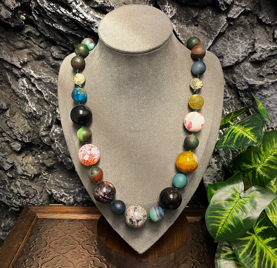 铜合金琉璃项链 手作纯手工法式时尚百搭深彩色长款项链11861