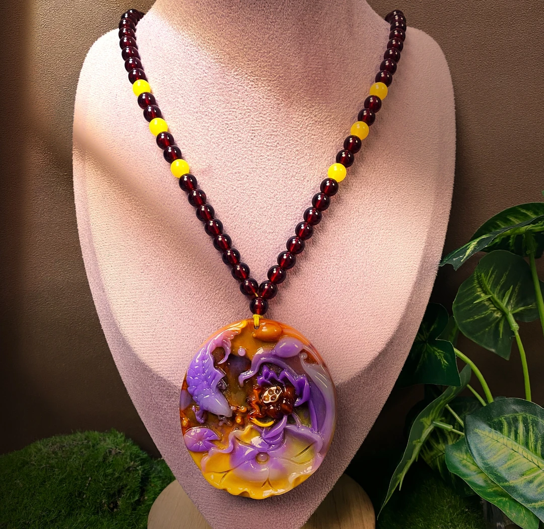 铜合金项链 手工法式古典时尚百搭新款圆盘紫鱼项链11555