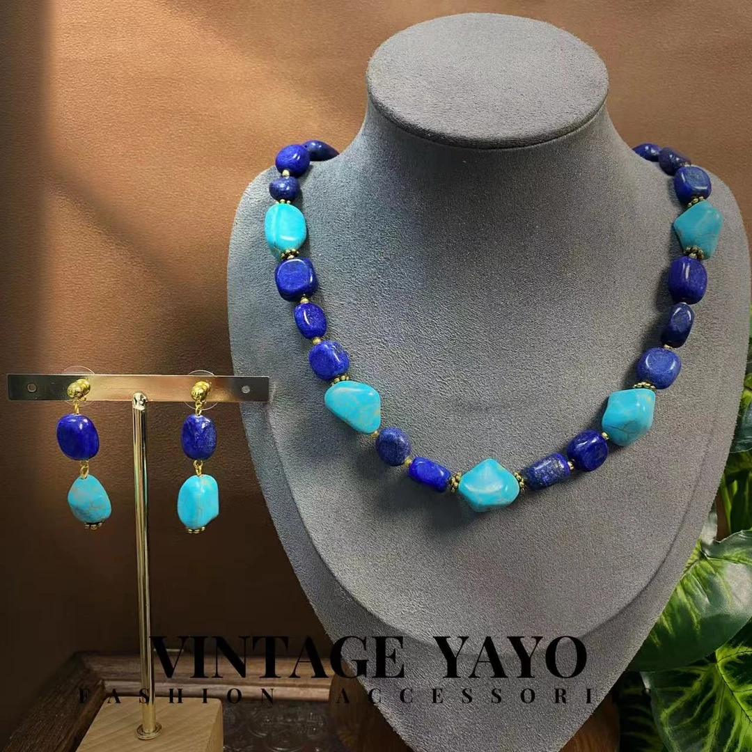 手工法式时尚百搭新款松蓝项链套装11833