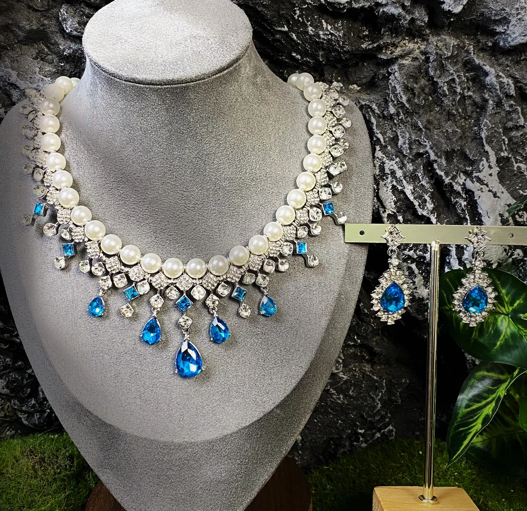 铜合金项链 中古纯手工小众复古时尚百搭藏蓝皇冠项链套装11665