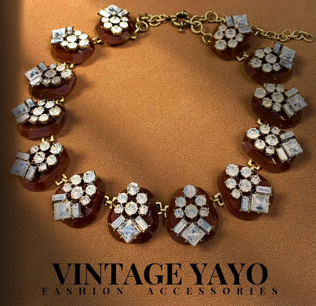 铜合金项链 11442手工法式古典百搭新款国外回流闪亮咖啡糖项链