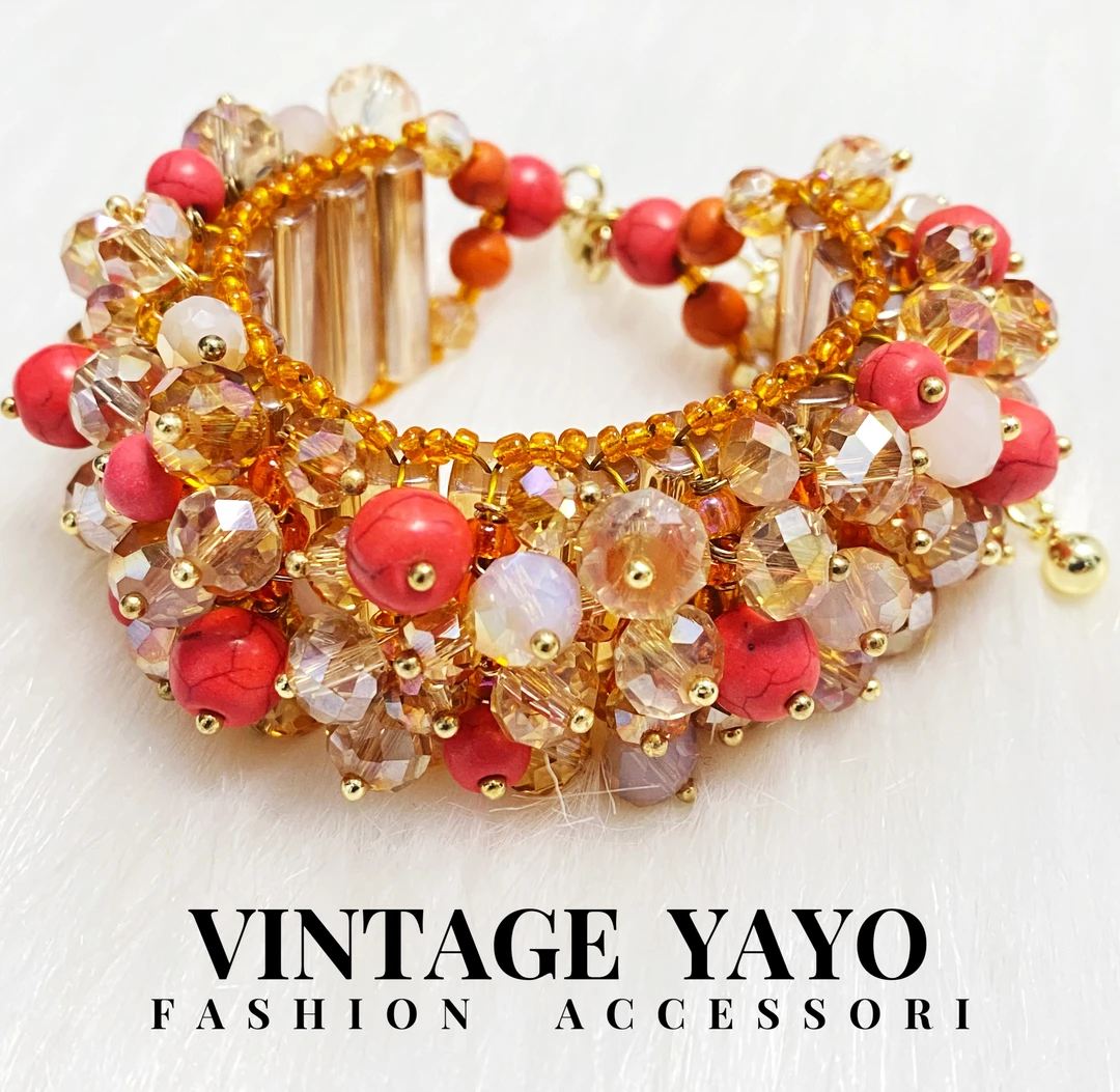 铜合金手链 复古手工设计师素款轻奢时尚百搭橘珠宽手链20060