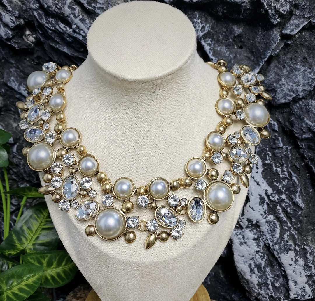 铜合金项链 中古手工法式轻奢古典时尚百搭新款大白珠项圈11310