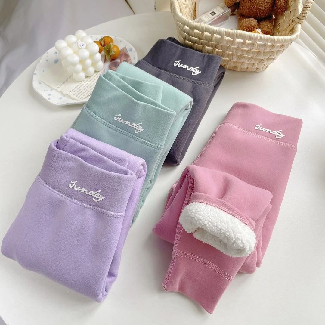 女童加绒打底裤秋冬外穿女大童一体绒宝宝加厚长裤德绒高腰保暖裤