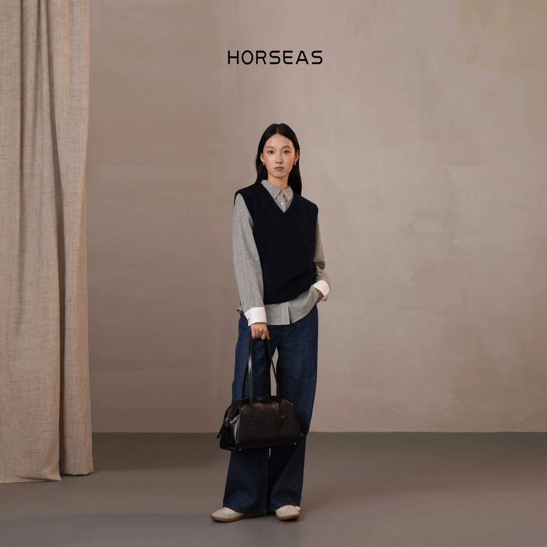 THE HORSEAS/海边的马老钱风叠穿经典百搭V领显瘦纯羊毛针织背心