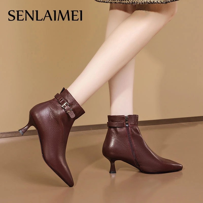 尖头细跟短靴女/羊皮/绒/34-40/3747秋冬新款时尚高级感软皮女靴