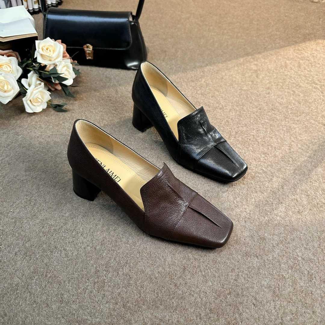 方头单鞋秋款深口鞋子/34-41/软底软面舒适小跟女鞋