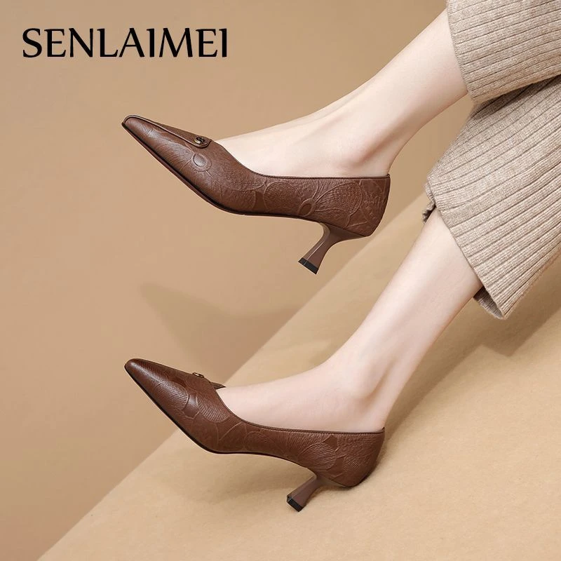 细跟复古春季/羊皮/34-41/3851尖头中跟春秋百搭气质中跟薄荷曼波