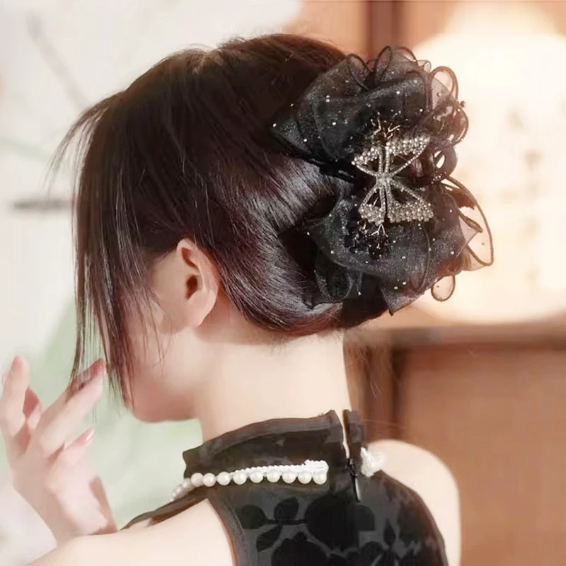 水钻蝴蝶结抓夹女后脑勺蓬松显发量盘发夹高级感鲨鱼发卡发抓头饰