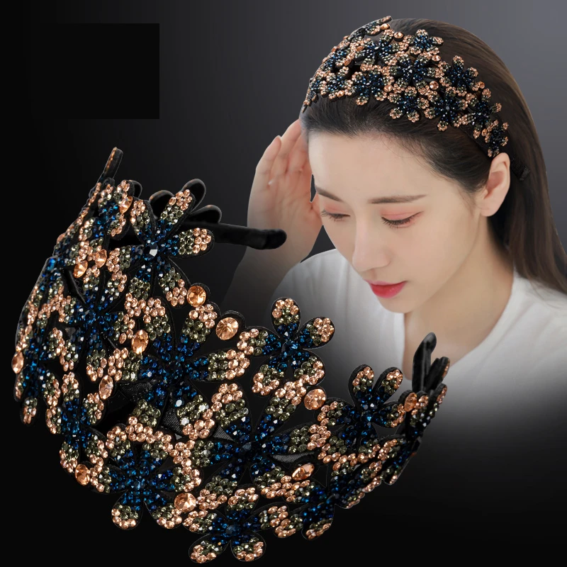 水钻发箍女宽边带齿防滑头箍遮盖白发气质发卡高端镶钻发捆发夹女